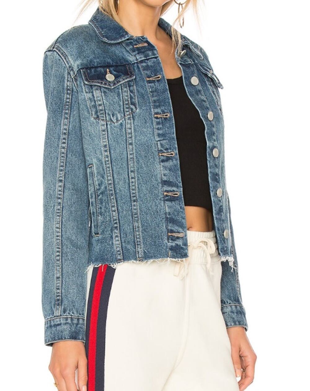 BlankNYC Denim Trucker Jacket Raw Hem Medium Wash Blue Small